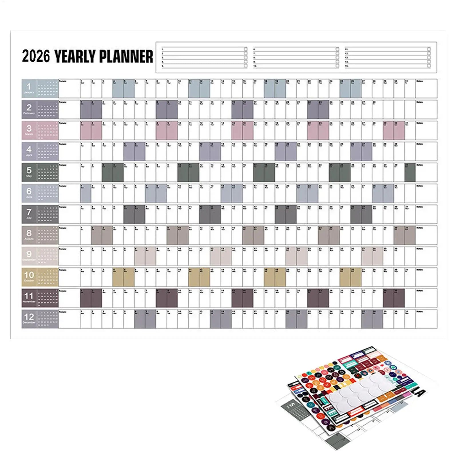 2026 Yearly Wall Calendar Poster with Stickers Large Planning Schedule Home Office Organization Time Management Tool Peaceful Pleasures Health and Wellness