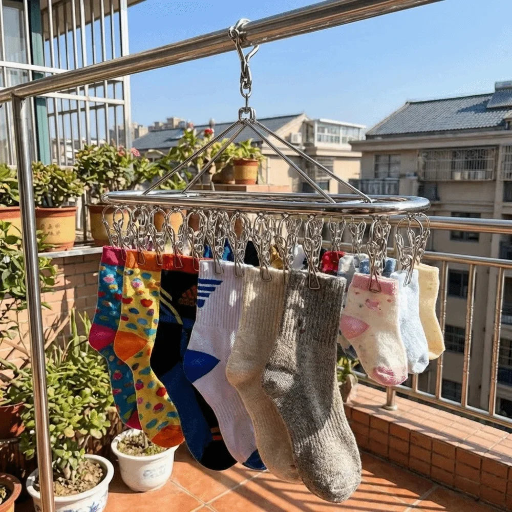 Stainless Steel Sock Drying Rack – 20 or 30 Windproof Clips