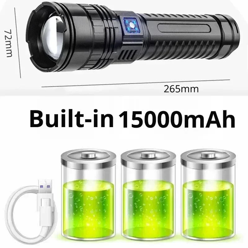 ESMARTER Tactical LED Flashlight 15000mAh | Zoomable & Waterproof