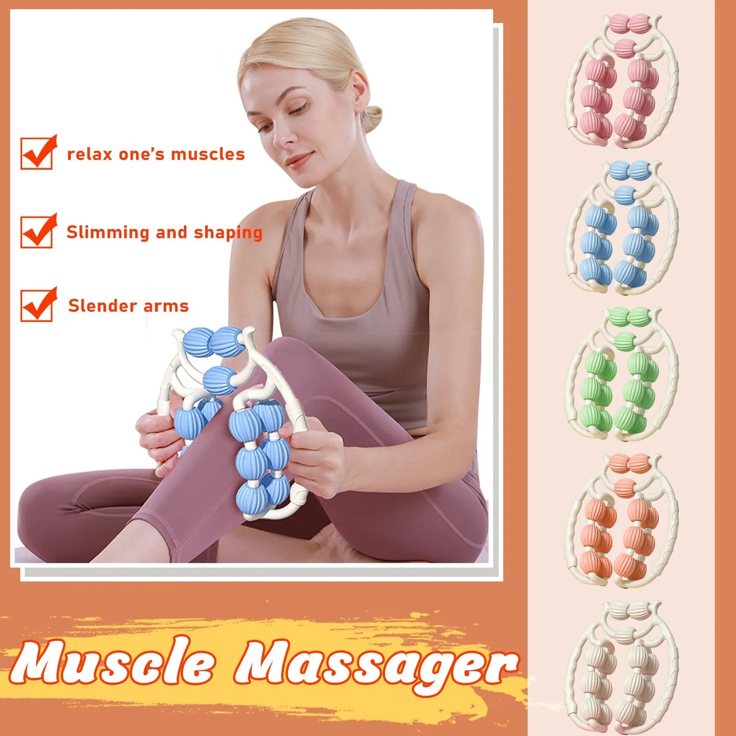 Handheld Leg Massage Roller — 15-Point Body Massager Tool