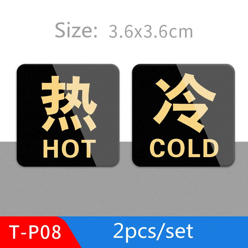 Hot & Cold Faucet Label Stickers – Acrylic Self-Adhesive Signs