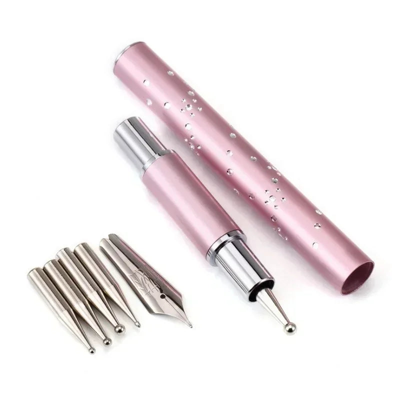 DIY Nail Art Drawing Dotting Decor Sets For Salon Manicure, 5Heads 1Set, Pick Up Rhinestones Tools Peaceful Pleasures Health and Wellness