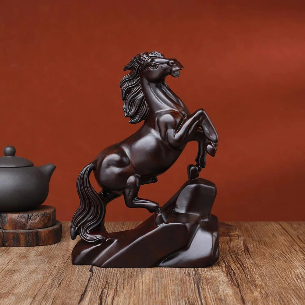 2026 Year of the Horse Wood Figurine | Chinese New Year Statue Decorative Figurine Peaceful Pleasures Health and Wellness