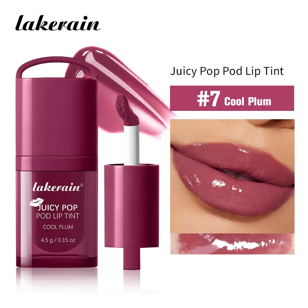 JuicePop Box Lip Tint Hydrating Oil Lip Gloss High Shine Non-Sticky Long Lasting Waterproof Lightweight Nourishing Vivid Color L Peaceful Pleasures Health and Wellness 7Cool Plum