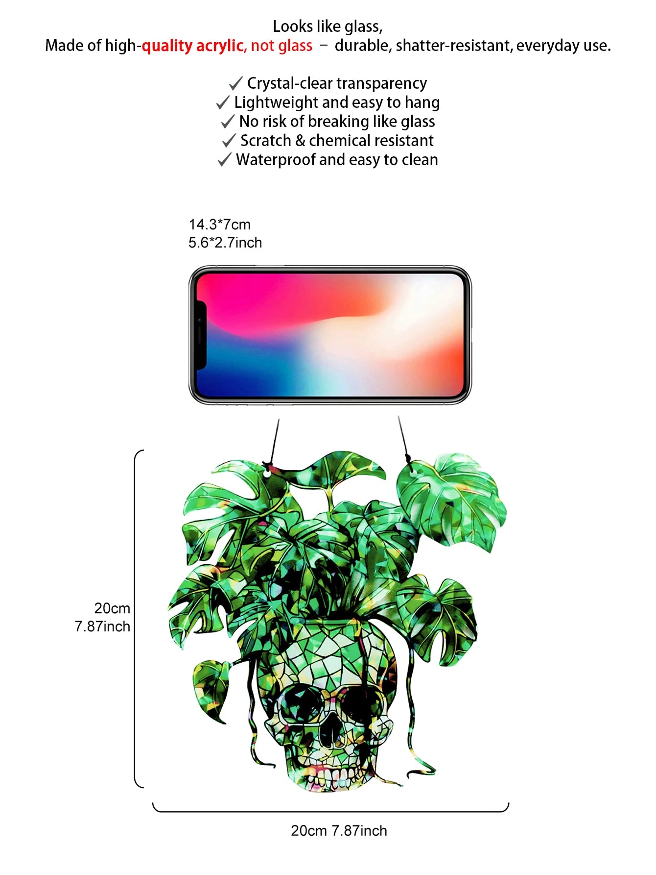 Green Skull Hanging Decor Acrylic Plant Pot Wall Ornament