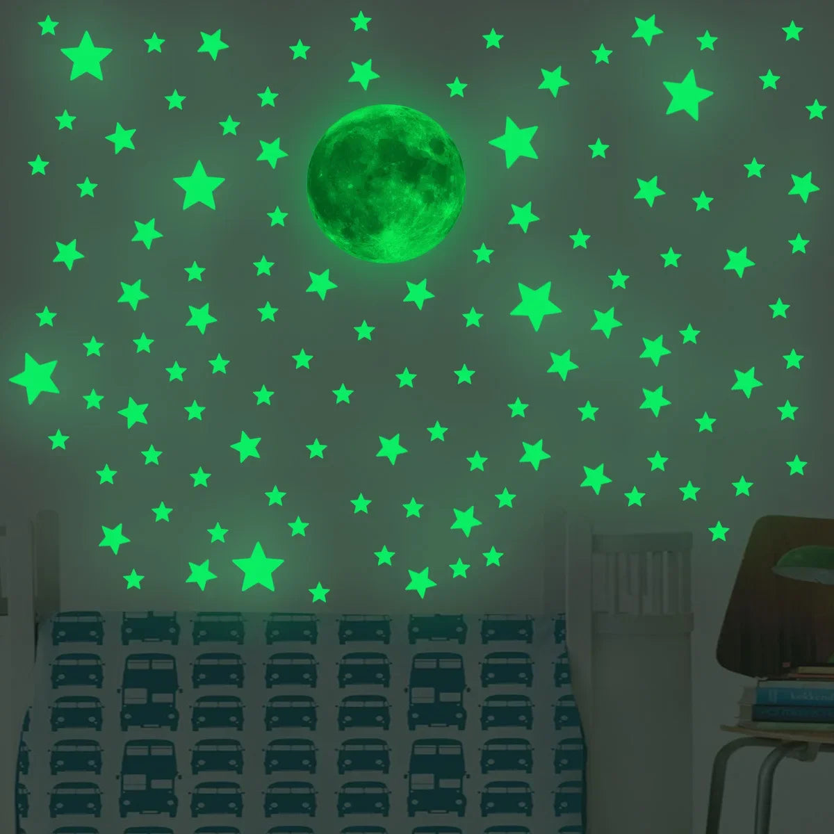 Glow in the Dark Moon & Stars Wall Decals – Kids Room