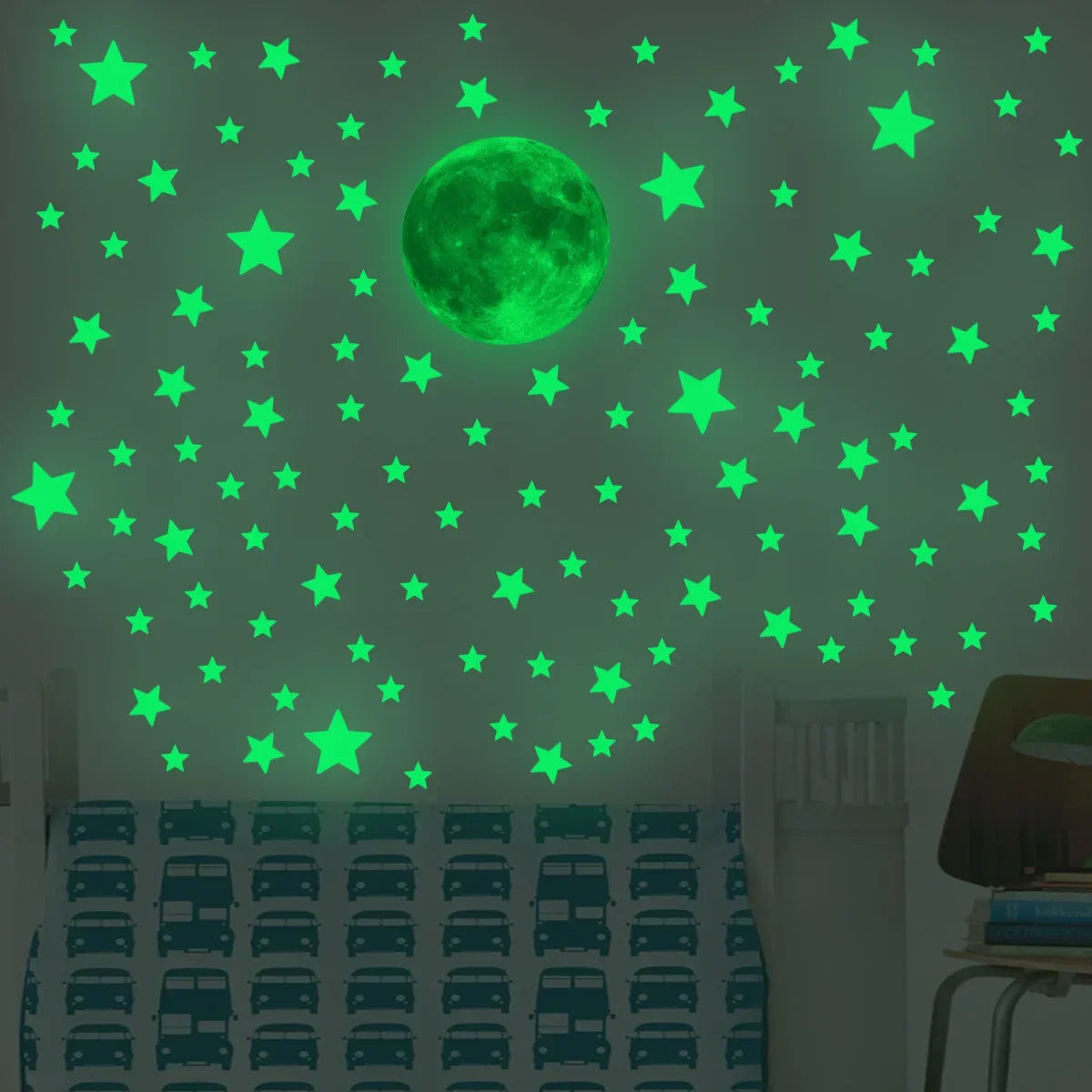Glow in the Dark Moon & Stars Wall Decals – Kids Room