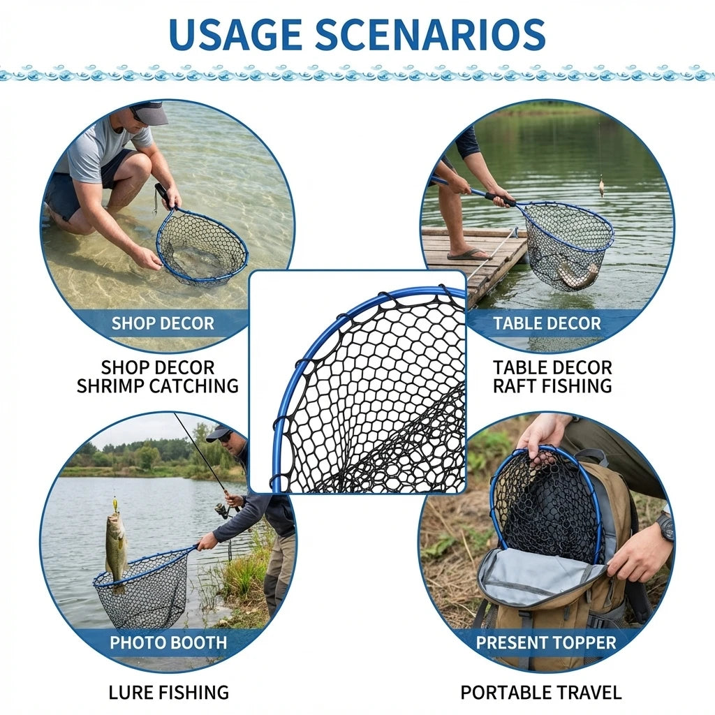 Aluminum Alloy Fishing Net With Silicone Mesh For Shrimp Raft Fishing Portable Foldable Design 37x31cm Peaceful Pleasures Health and Wellness
