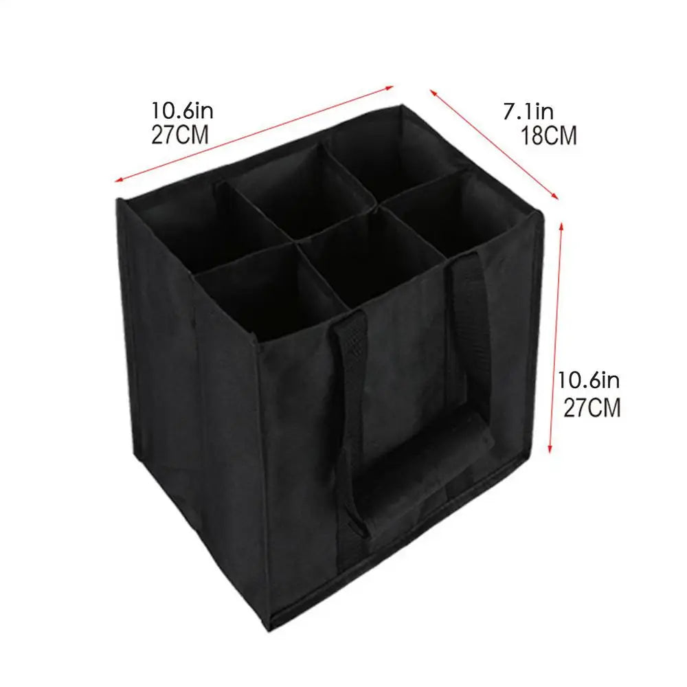 Reusable Wine Tote Bag 6-Bottle Carrier With Secure Straps For Travel Picnic Beach Camping Leakproof Portable Wine Bottle Holder Peaceful Pleasures Health and Wellness Black
