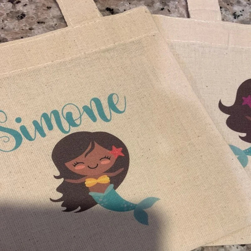 Personalized Mermaid Canvas Tote Bag | Custom Kids Party Gift Personalized Tote Bag Peaceful Pleasures Health and Wellness