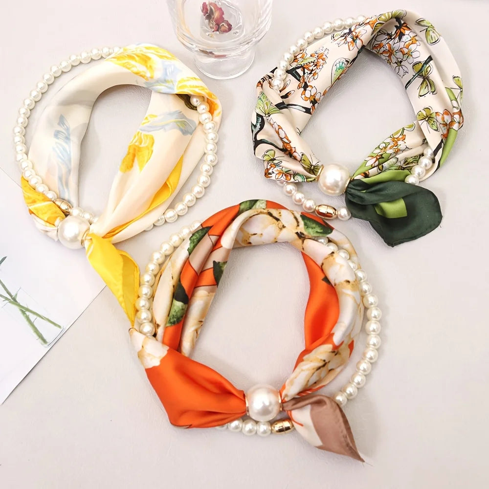 Layered Scarf Necklace with Pearl Chain | Boho Bandana Jewelry