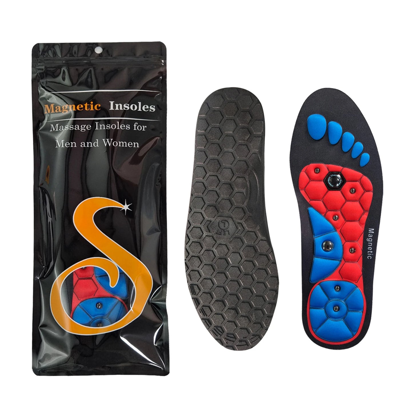 Acupressure Magnetic Insoles – Foot Massage & Reflexology Acupressure Shoe Insoles Peaceful Pleasures Health and Wellness Black Red S