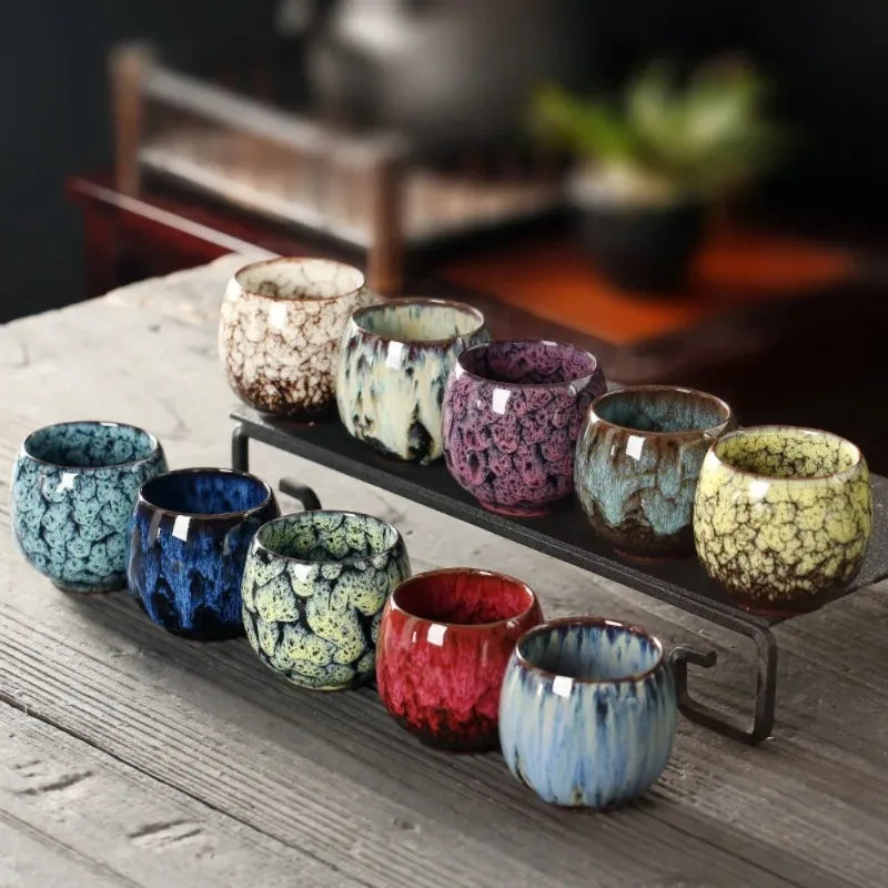 New Ceramic Kung Fu Tea Set with Kiln Transformation, Single Cup Tianmu Glaze, Main Tea Tasting Cup, Egg Shaped Small Tea Bowl Peaceful Pleasures Health and Wellness