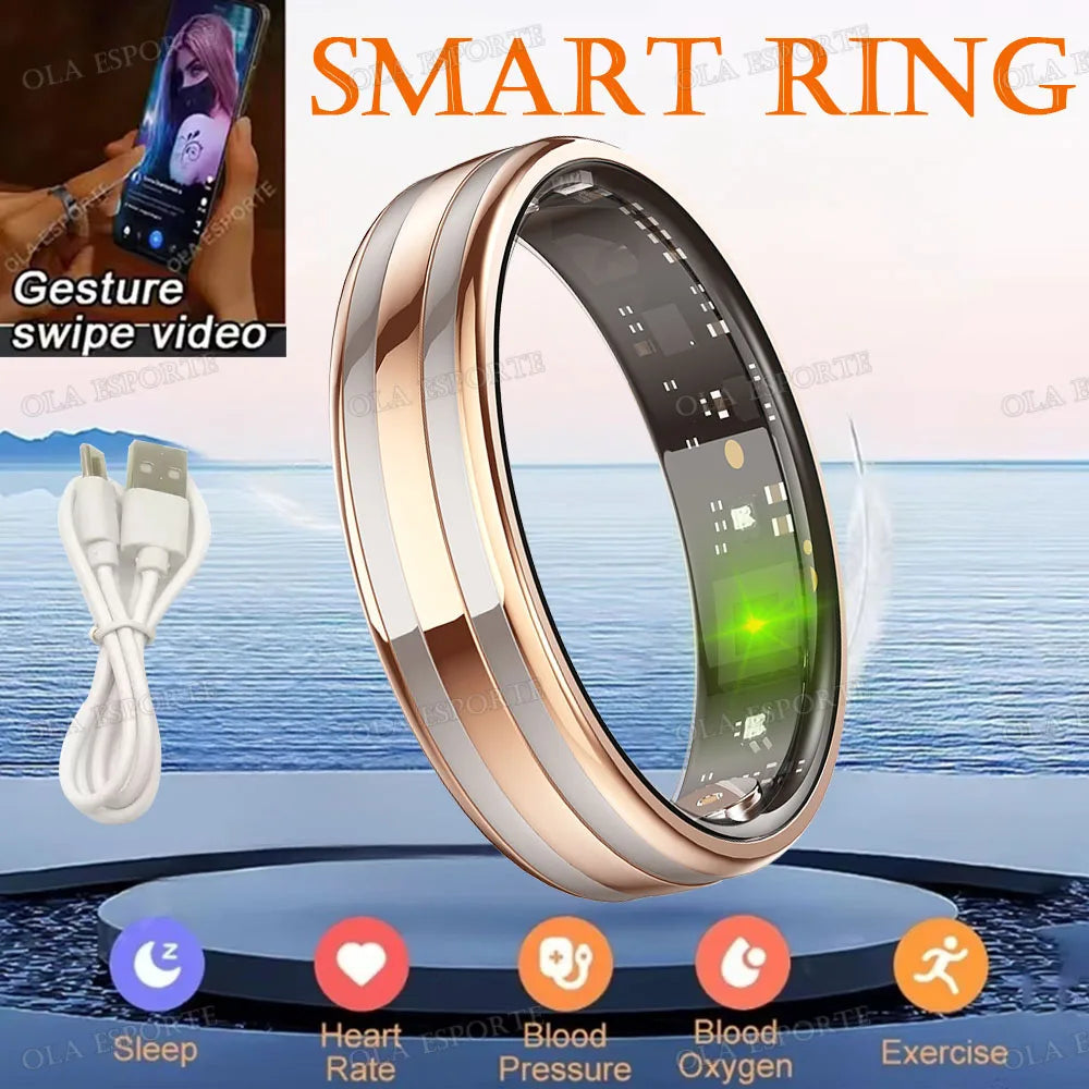 Gesture Sensing Smart Ring Health Monitor Smart Ring Outdoor Waterproof Ring Real HRV Monitor Heart Rate Blood Oxygen Sport Ring Peaceful Pleasures Health and Wellness Gold 10
