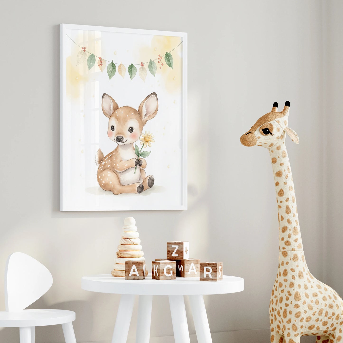 3-Piece Cartoon Rabbit Deer Squirrel Canvas Wall Art Poster