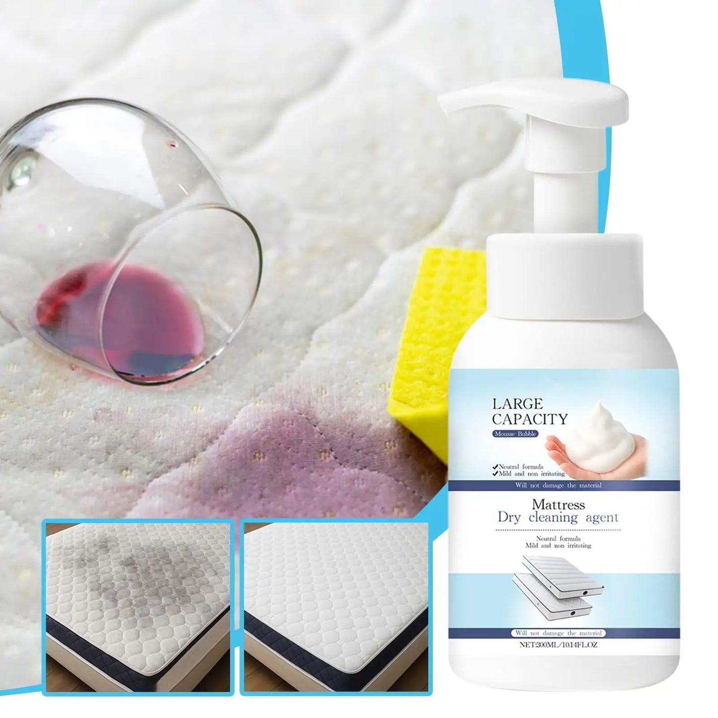 Powerful Mattress Stain Remover, Dry Cleaning Foam Eliminator, Upholstery Clothes Coffee Red Wine Urine Cosmetics Fabric Care Peaceful Pleasures Health and Wellness