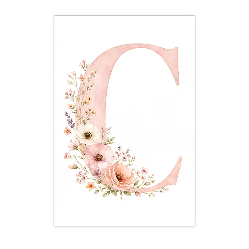Custom Alphabet Wall Art Floral Rainbow Letter Canvas Painting Pink Poster Print Kids Room Wall Decor Peaceful Pleasures Health and Wellness