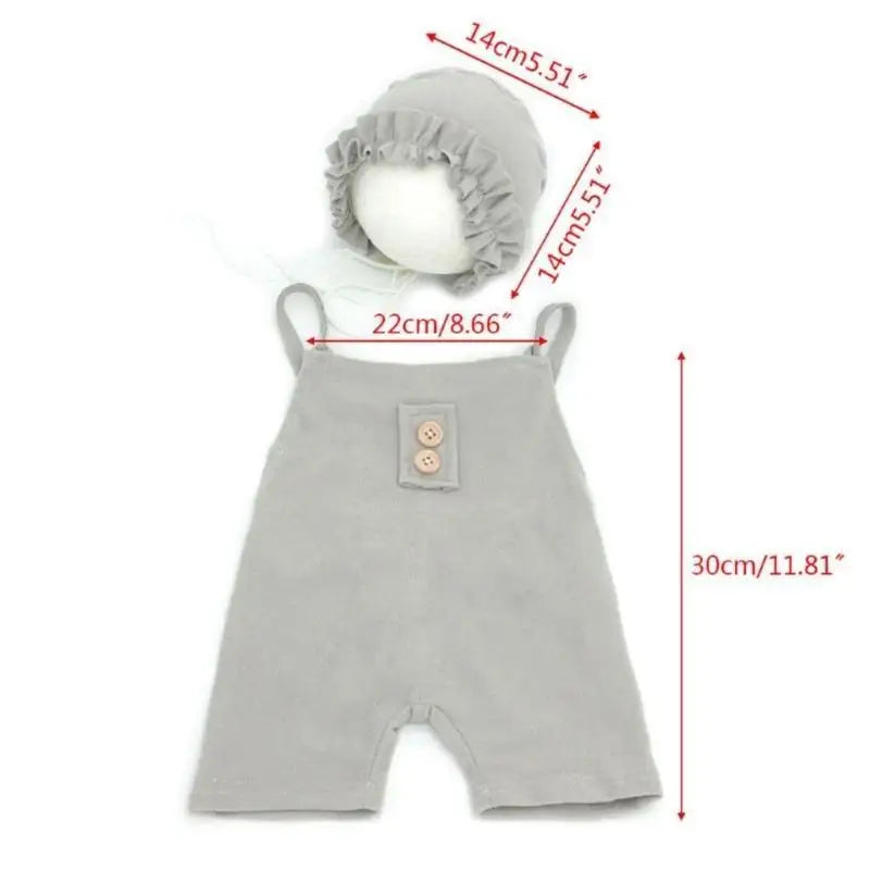 Newborn Photography Outfit – Baby Overalls & Hat Set 0–6M