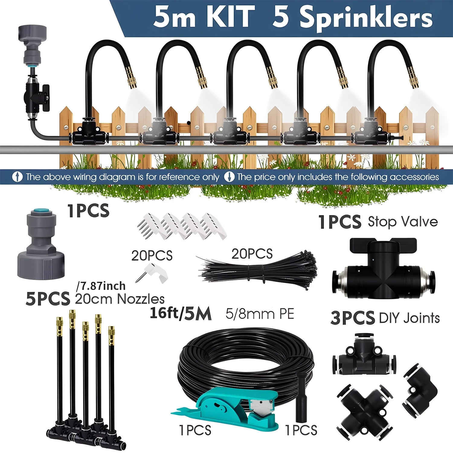 360° Free-bend Misting Nozzle Adjustable Atomizer Sprayer Outdoor Watering Kits 5-30m 1/4" 4/6mm Garden Misting Cooling System Peaceful Pleasures Health and Wellness 5m Kit