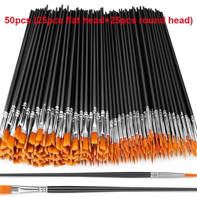 Paint Brushes Flat Round Tipped Pen Tips Durable Patterned Handle