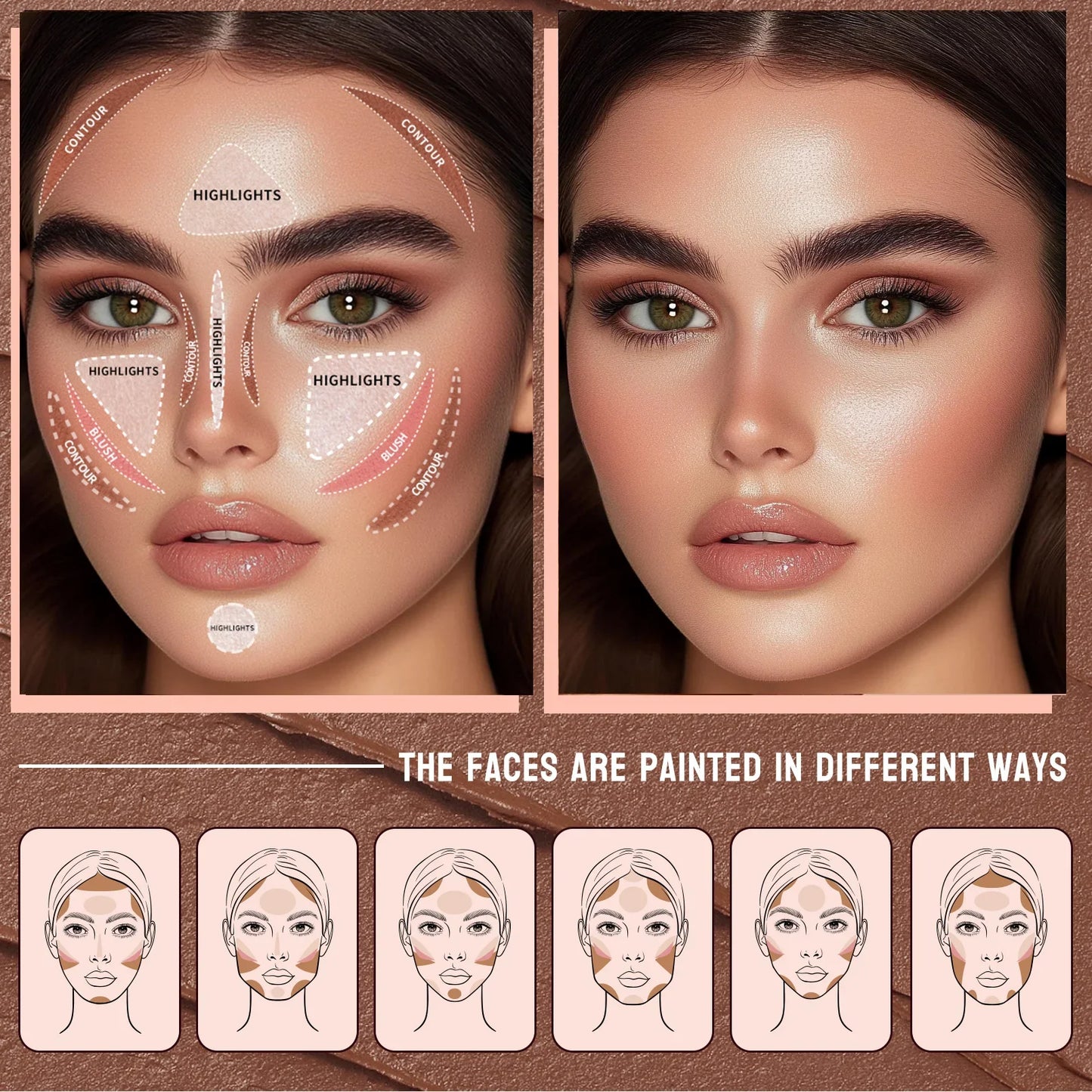 Hello Kiss 4-Piece Cream Contour Kit – Highlight, Blush & Brush