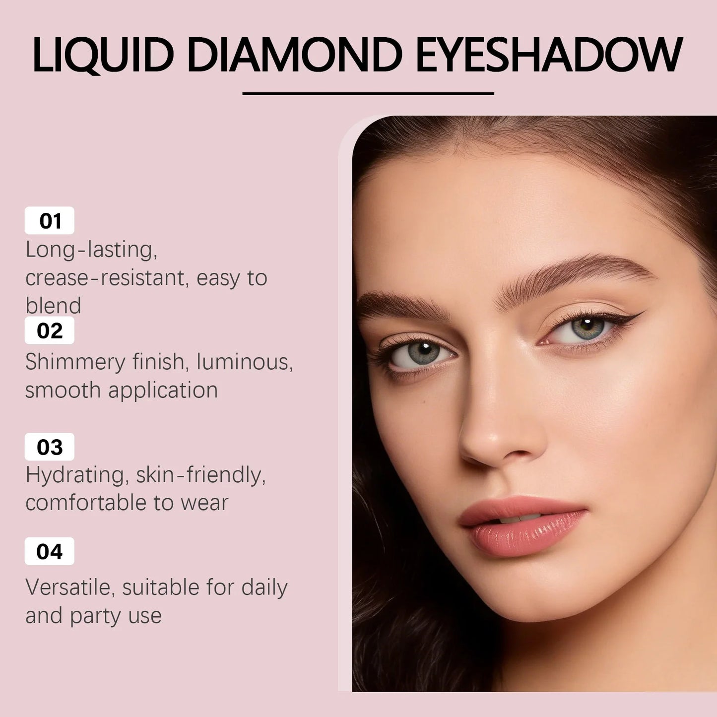 Diamond Shimmer Eyeshadow Apricot | Pearl Glitter Eye Makeup