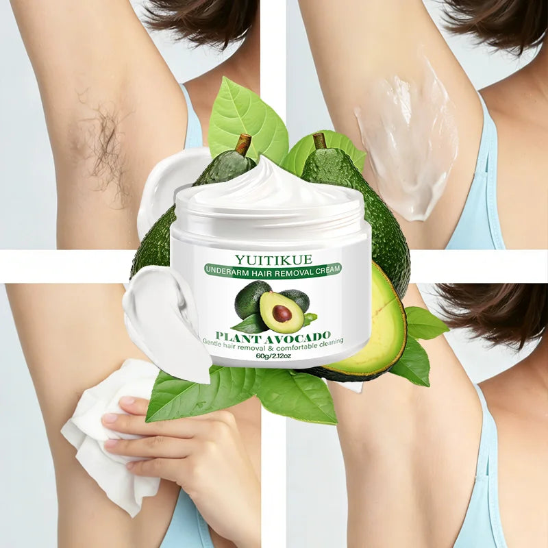 Yuitikue Avocado Underarm Hair Removal Cream, 60g Gentle Plant-Based Hair Remover for Smooth Skin, Painless & Comfortable Peaceful Pleasures Health and Wellness
