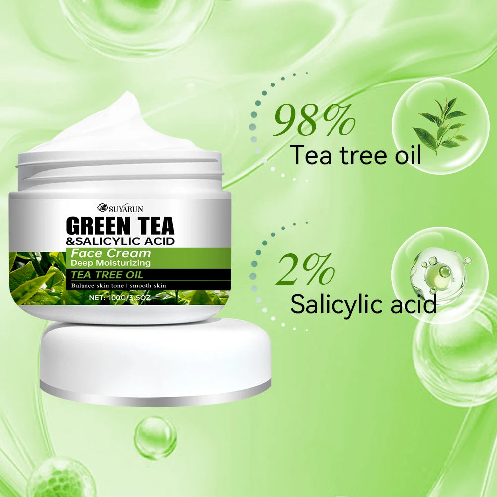 SUYARUN Tea Tree Oil & Salicylic Acid Green Tea Face Cream - Acne Treatment, Oil Control, Pore Care for Oily. Peaceful Pleasures Health and Wellness