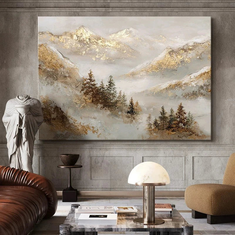 Abstract Gold Mountains Handmade Canvas Oil Painting Wall Art Canvas Oil Painting Peaceful Pleasures Health and Wellness