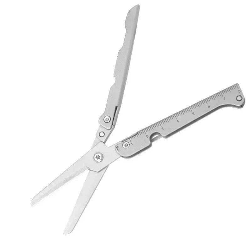Stainless Steel Folding Mini Scissors Outdoor Portable Simple Camping Small Tools Household Mini Multi-functional Small Scissors Peaceful Pleasures Health and Wellness Silver