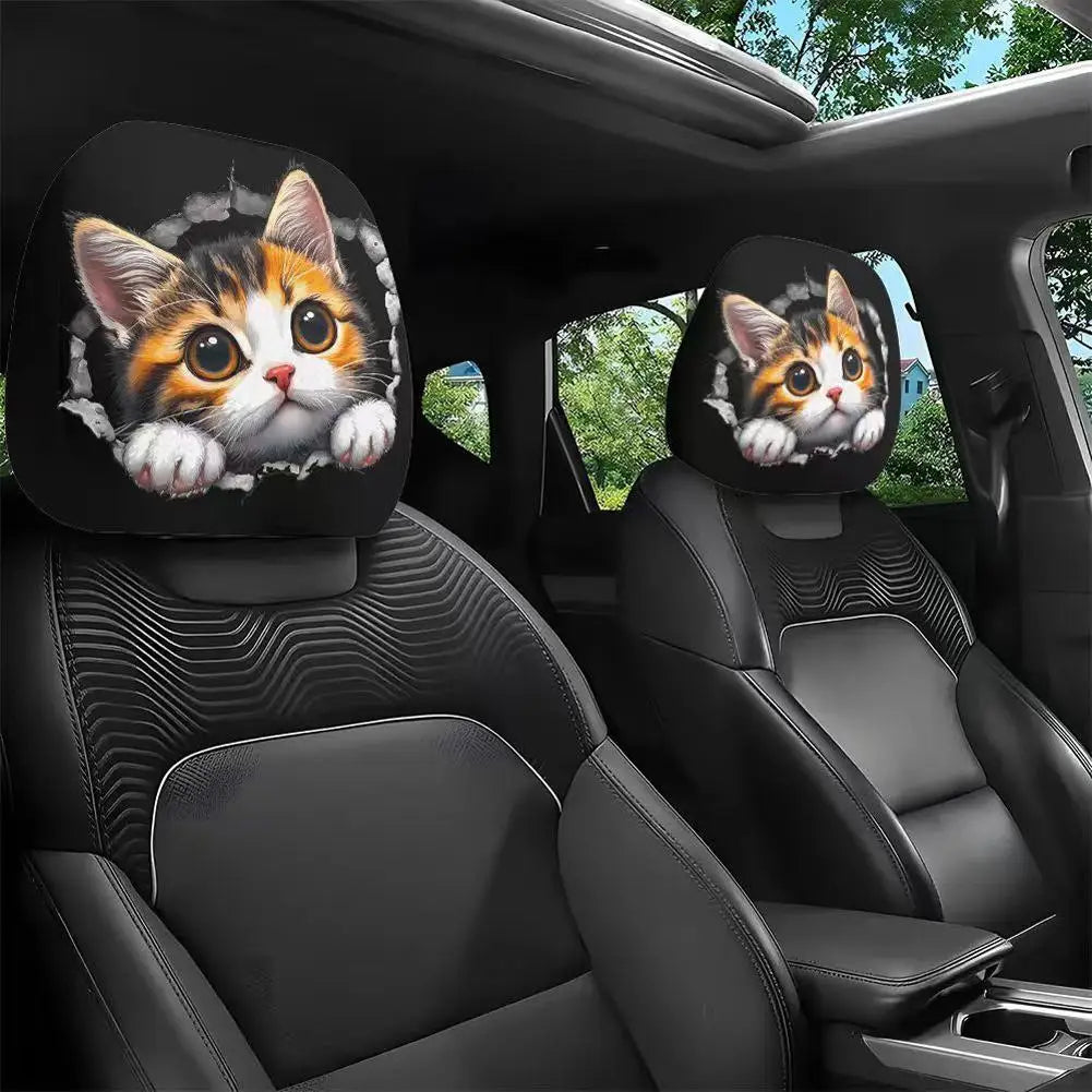 2PCS Funny Animal Car Headrest Covers Universal Auto Seat Neck Pillowcase Cute Cat Dog Monkey Pattern Interior Decor for Sedan Peaceful Pleasures Health and Wellness