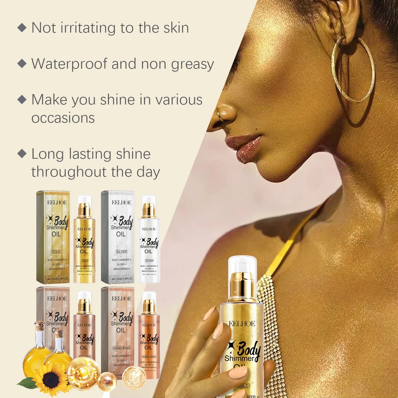 EELHOE 3D Body Oil with Shimmer and Brightening Effects Peaceful Pleasures Health and Wellness