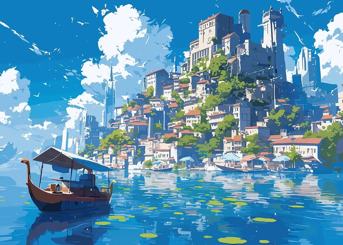 Aestheticism Anime Scenes Posters Sakura Tram Train Ocean View Landscape Prints Canvas Painting Wall Art Picture for Home Decor Peaceful Pleasures Health and Wellness