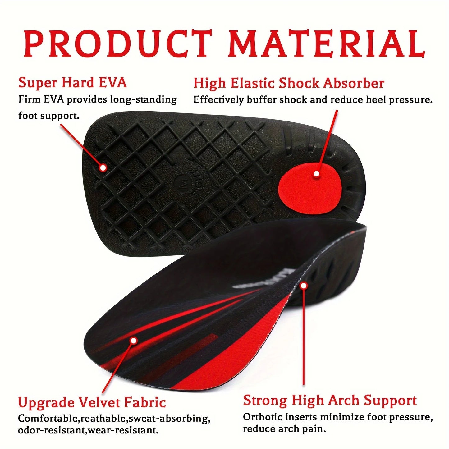 3/4 Flat Feet High Arch Support Insoles, Orthopedic Shoes Sole Pads For Relief Heel Pain, Plantar Fasciitis, Over-Pronation etc. Peaceful Pleasures Health and Wellness