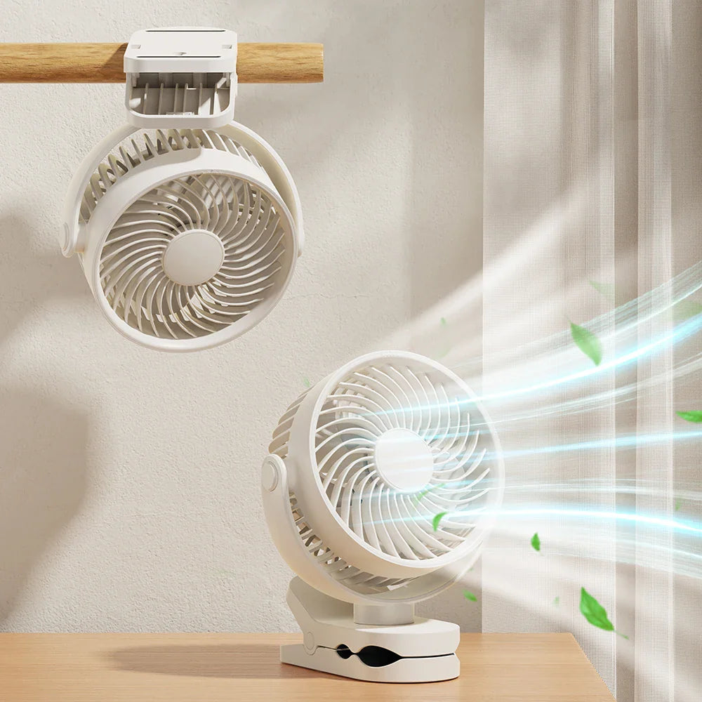 URGGU Rechargeable Clip-On Fan – 360° Rotation, 3 Speeds, USB