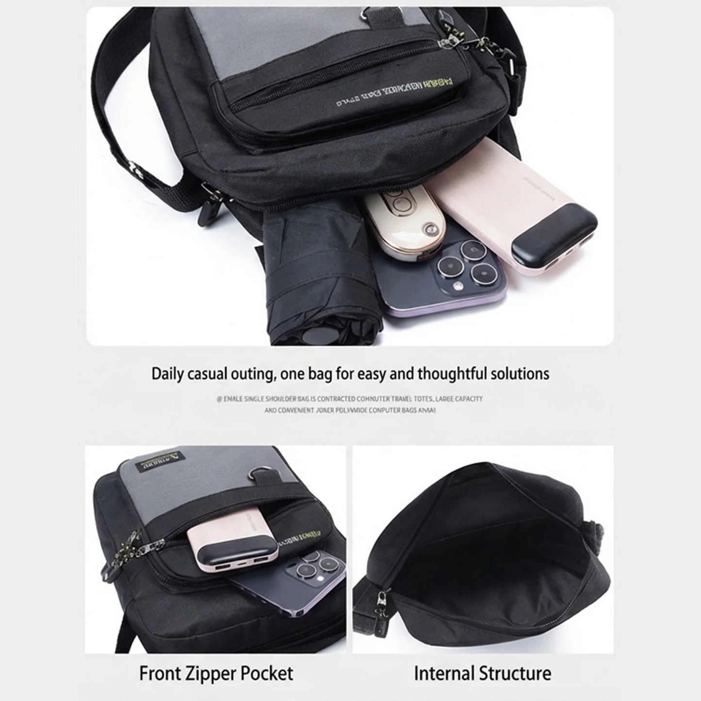 Waterproof Oxford Crossbody Bag Men Shoulder Bag Multi Layer Design Adjustable Strap Commuter Travel Lightweight Durable Peaceful Pleasures Health and Wellness
