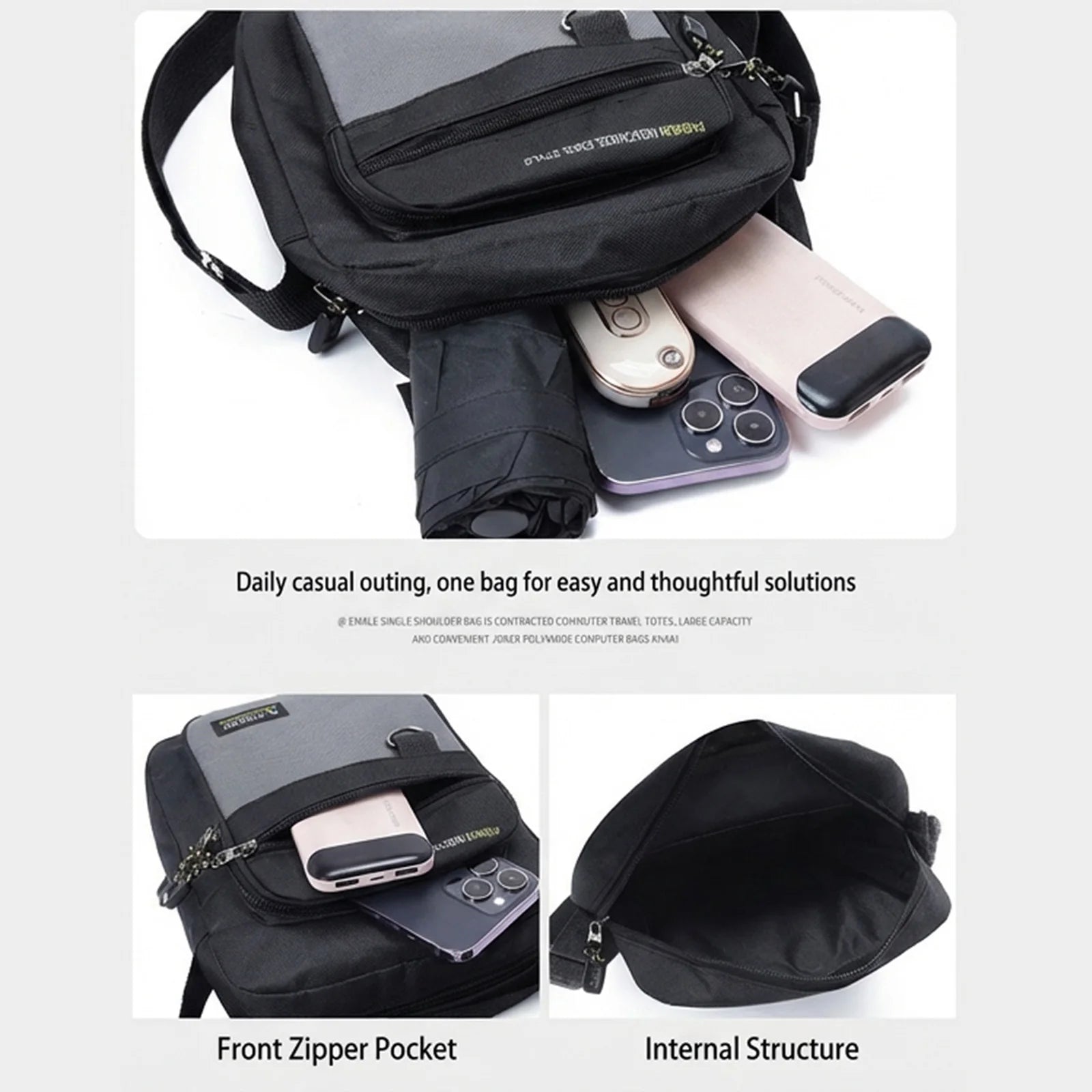 Waterproof Oxford Crossbody Bag Men Shoulder Bag Multi Layer Design Adjustable Strap Commuter Travel Lightweight Durable Peaceful Pleasures Health and Wellness