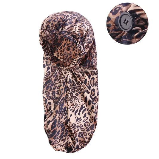 Sleeping Hats Wrap Night Cap Hair Care Bonnet for Unisex, Women, Men, Long Hair Elastic Wide Edge Satin Bonnet Peaceful Pleasures Health and Wellness Leopard Print