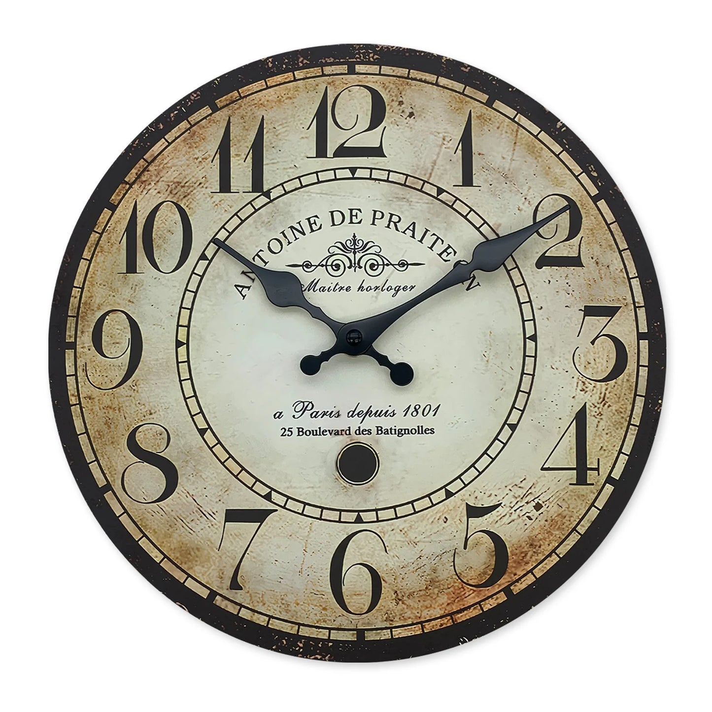 Retro“ Antoine De Praiteon a Paris Dehuis1801” Pattern Wooden Wall Clock Living Room Bedroom Kitchen Home Decoration Wall Clock Silent Quartz Clock Holiday Gift 10 Inches 12 Inches 14 Inches 16inch (Without Battery) Peaceful Pleasures Health and Wellness Mdf391 14 Inch