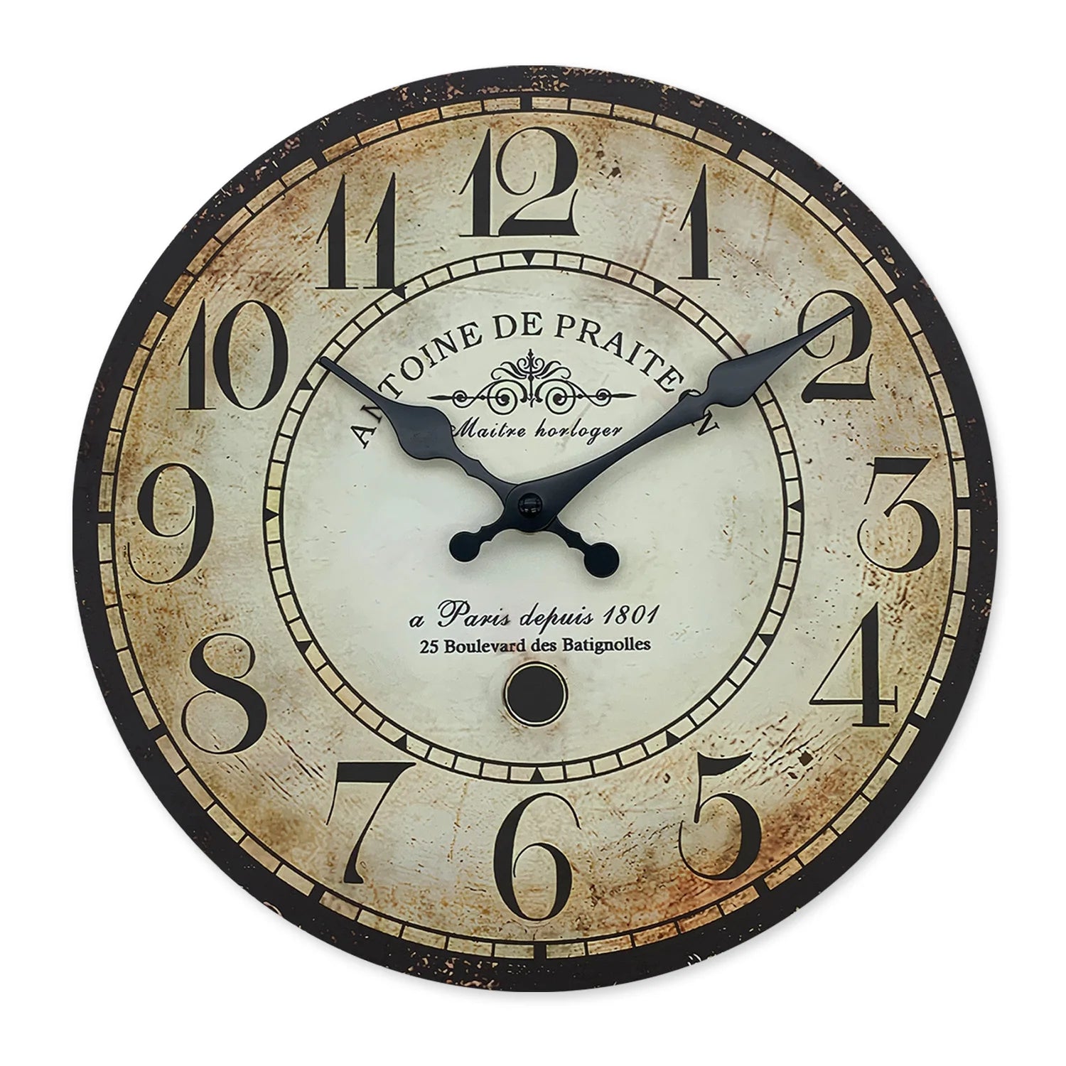 Retro“ Antoine De Praiteon a Paris Dehuis1801” Pattern Wooden Wall Clock Living Room Bedroom Kitchen Home Decoration Wall Clock Silent Quartz Clock Holiday Gift 10 Inches 12 Inches 14 Inches 16inch (Without Battery) Peaceful Pleasures Health and Wellness Mdf391 14 Inch