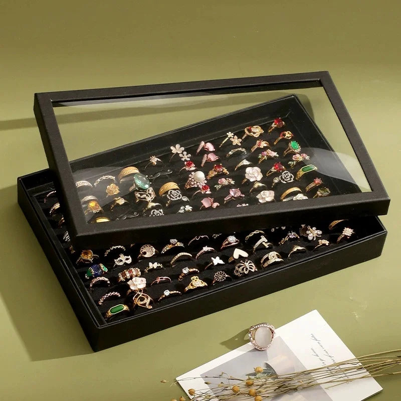 Black Velvet Ring Holder Display Tray – 100-Ring Jewelry Organizer