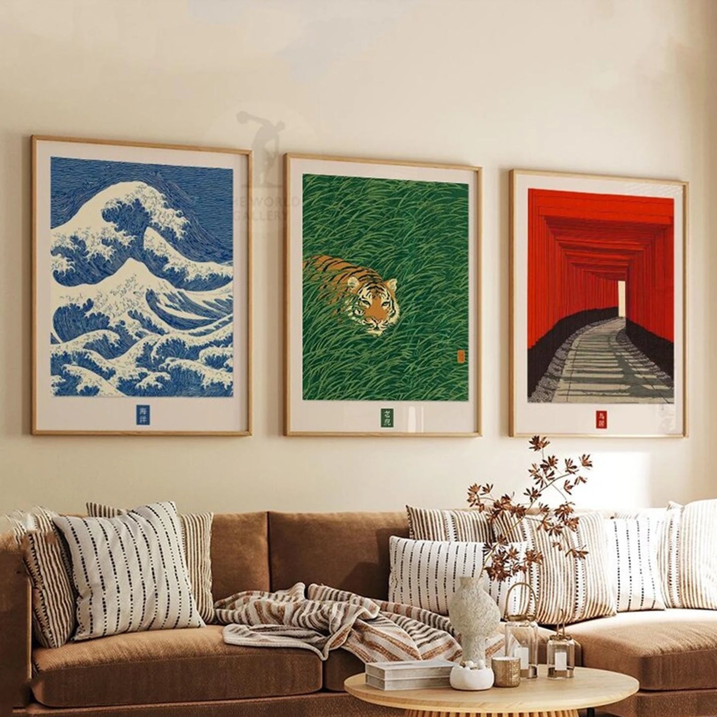 3-Piece Retro Japanese Tiger Wave Canvas Wall Art Posters