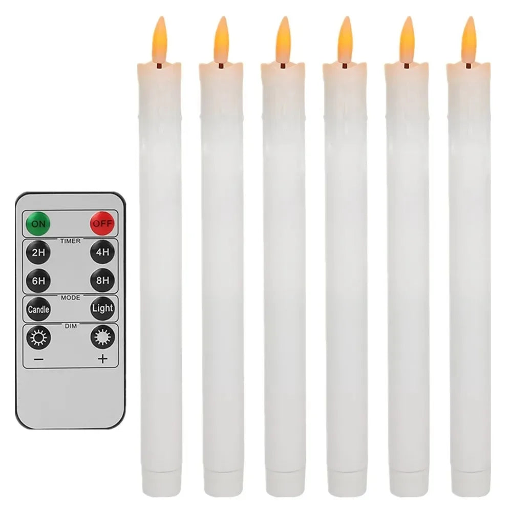 Flameless Flickering Taper Candles With/Without Remote Control Timer Dimmer Battery Operated Candlesticks for Christmas Wedding Peaceful Pleasures Health and Wellness 6Pc with Remote