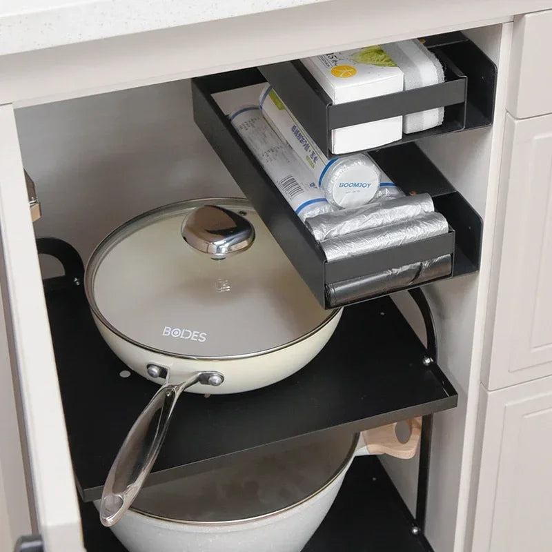 Pull-Out Cabinet Slide Shelf | No-Drill Carbon Steel Organizer