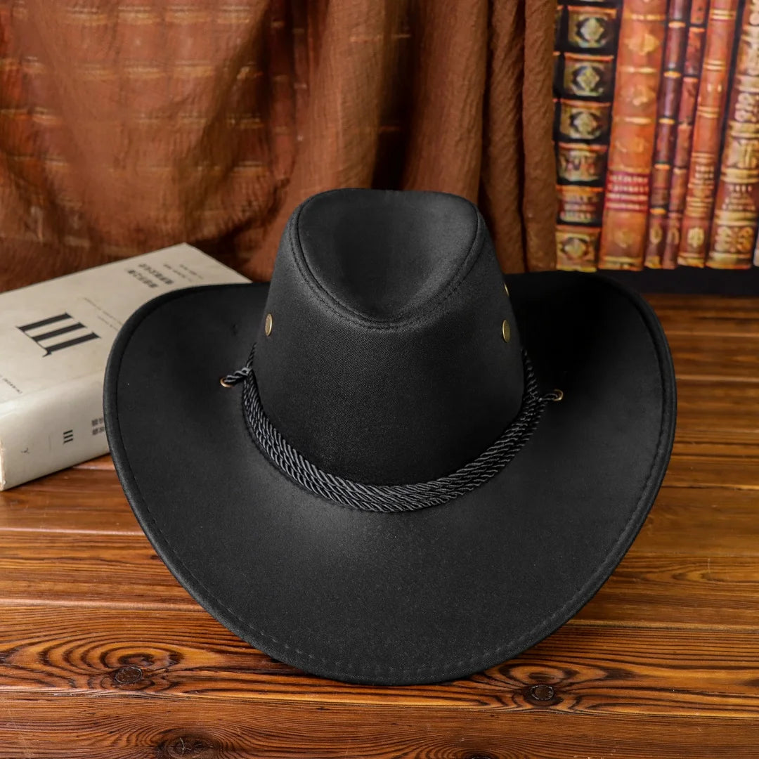 Brown Felt Western Cowboy Hat Braided Band Wide Curved Brim Unisex