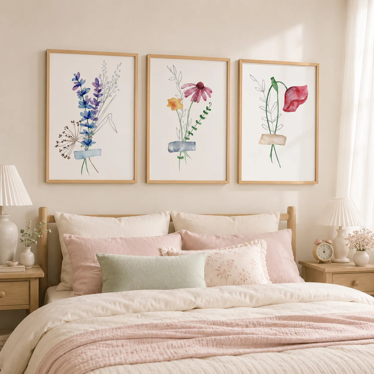 Boho Plant Flower Wall Art, Nordic Wildflower Botanical Canvas Painting, Minimalist Poster Print for Living Room Bedroom Decor Peaceful Pleasures Health and Wellness