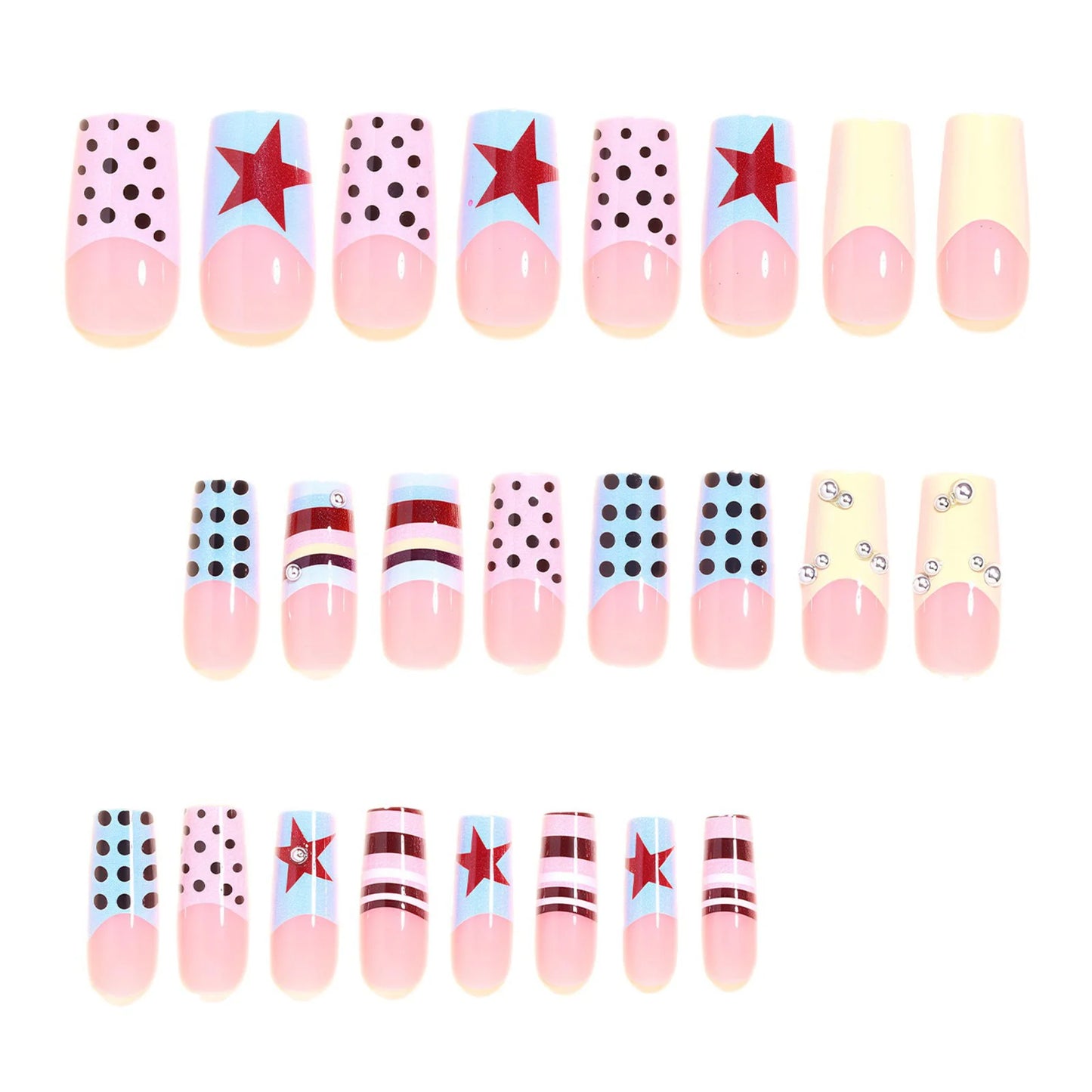 24pcs Y2k 3D Silver Bead Decor Press On Nails Coffin False Nails For Parties Elegant French Polka Dot Manicure Art Kits Wearable Peaceful Pleasures Health and Wellness