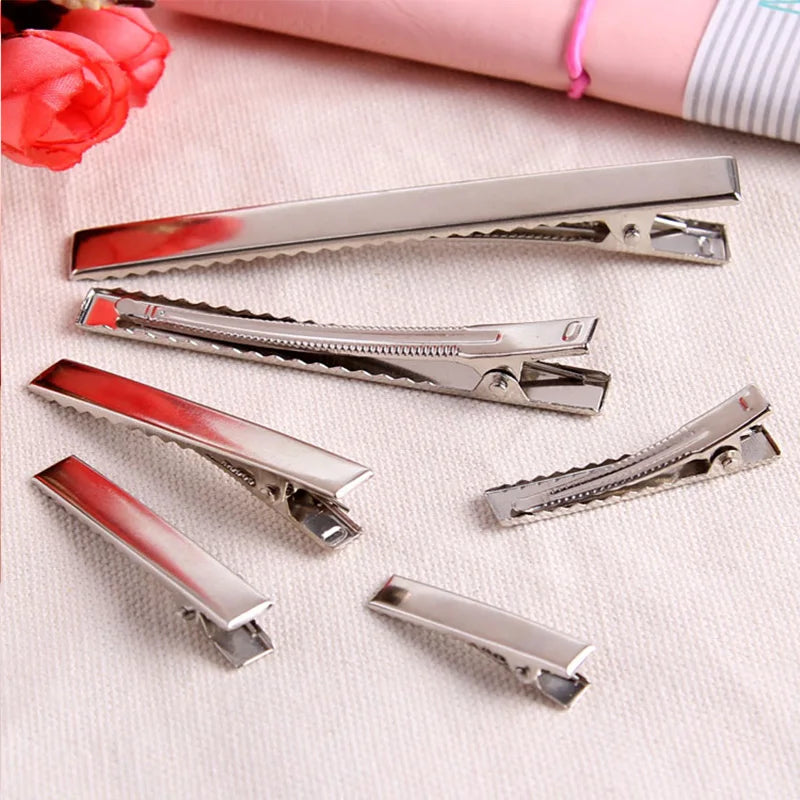 Lot 3 2- Silver-color Black Hair Clips Flat Barrettes Iron Hairpins