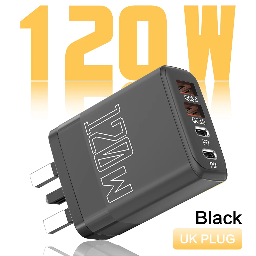 120W 4-Port USB-C PD Fast Charger | iPhone & Samsung