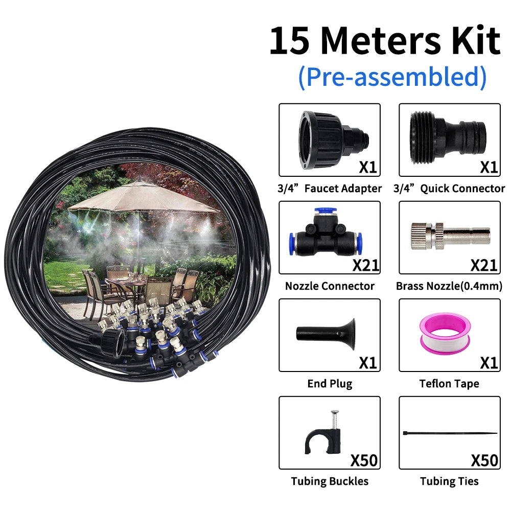 Outdoor Misters Cooling System，Misting Cooling System, Misting Line with Copper Metal Mist Nozzles, Patio Misting System Peaceful Pleasures Health and Wellness 15M Kit